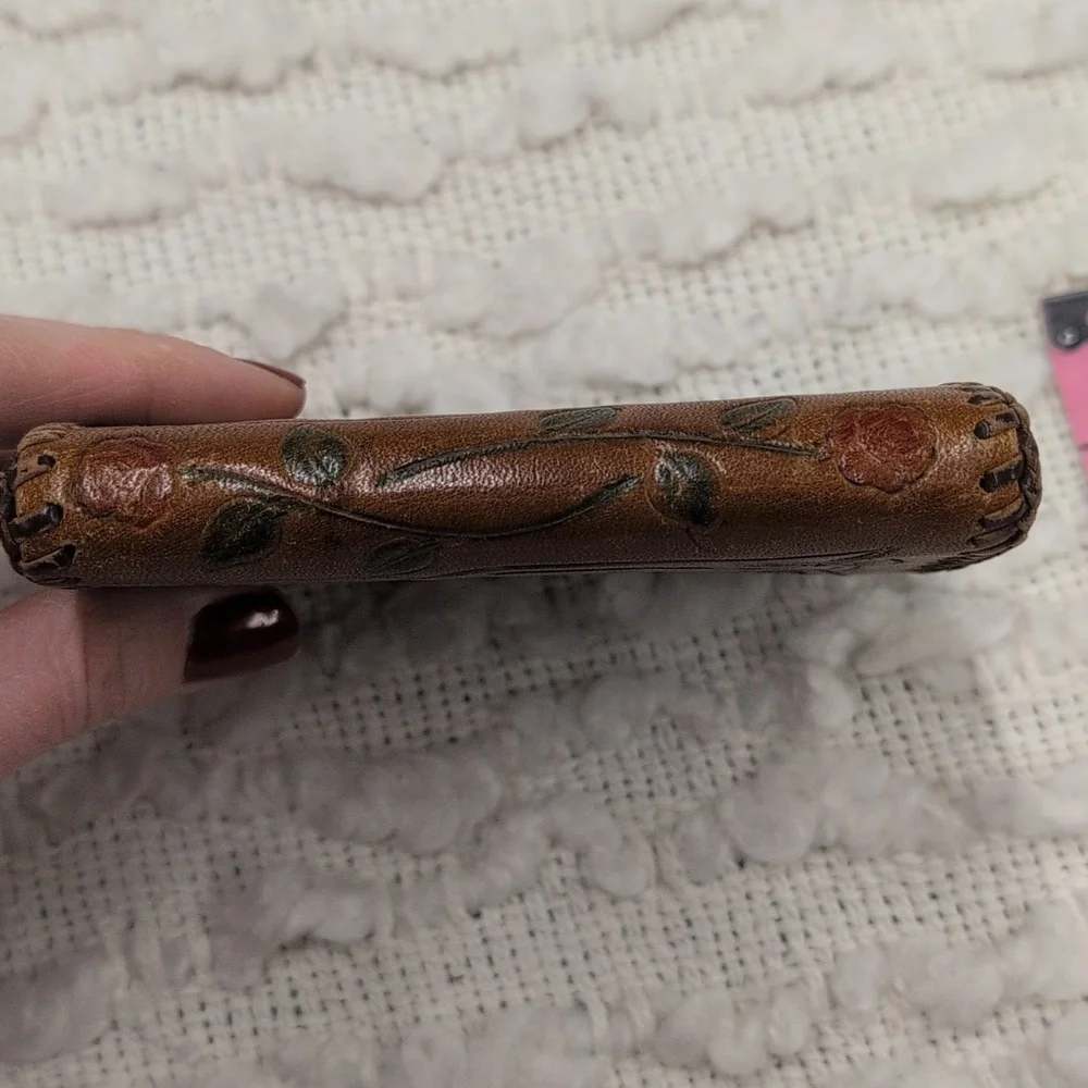 Vintage Leather Tooled Coin Purse 60s Retro Artisan Craft Handmade Wallet